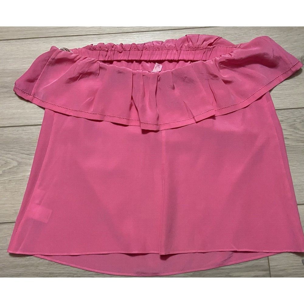 Lilly Pulitzer Top Shirt Blouse Pink Ruffle Ginny 100% Silk Tube Strapless Large
